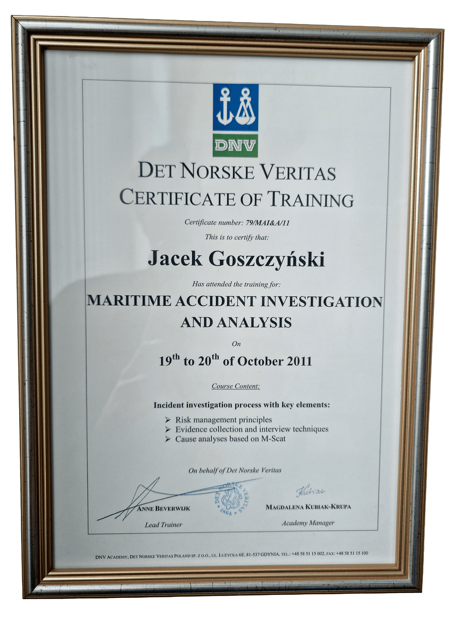 Maritime Accident Investigation and Analysis - Det Norske Veritas (DNV)