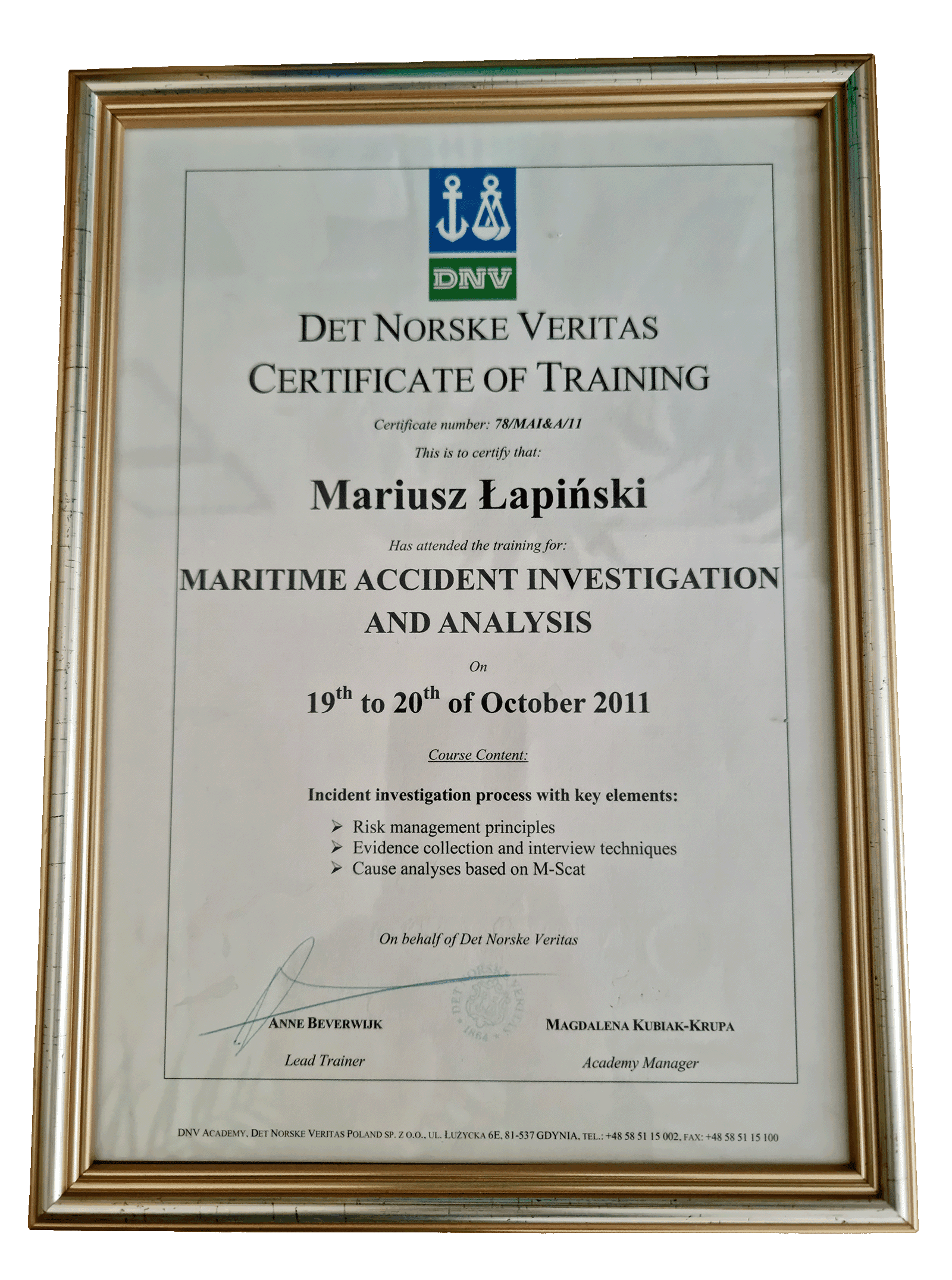 Maritime Accident Investigation and Analysis - Det Norske Veritas (DNV)
