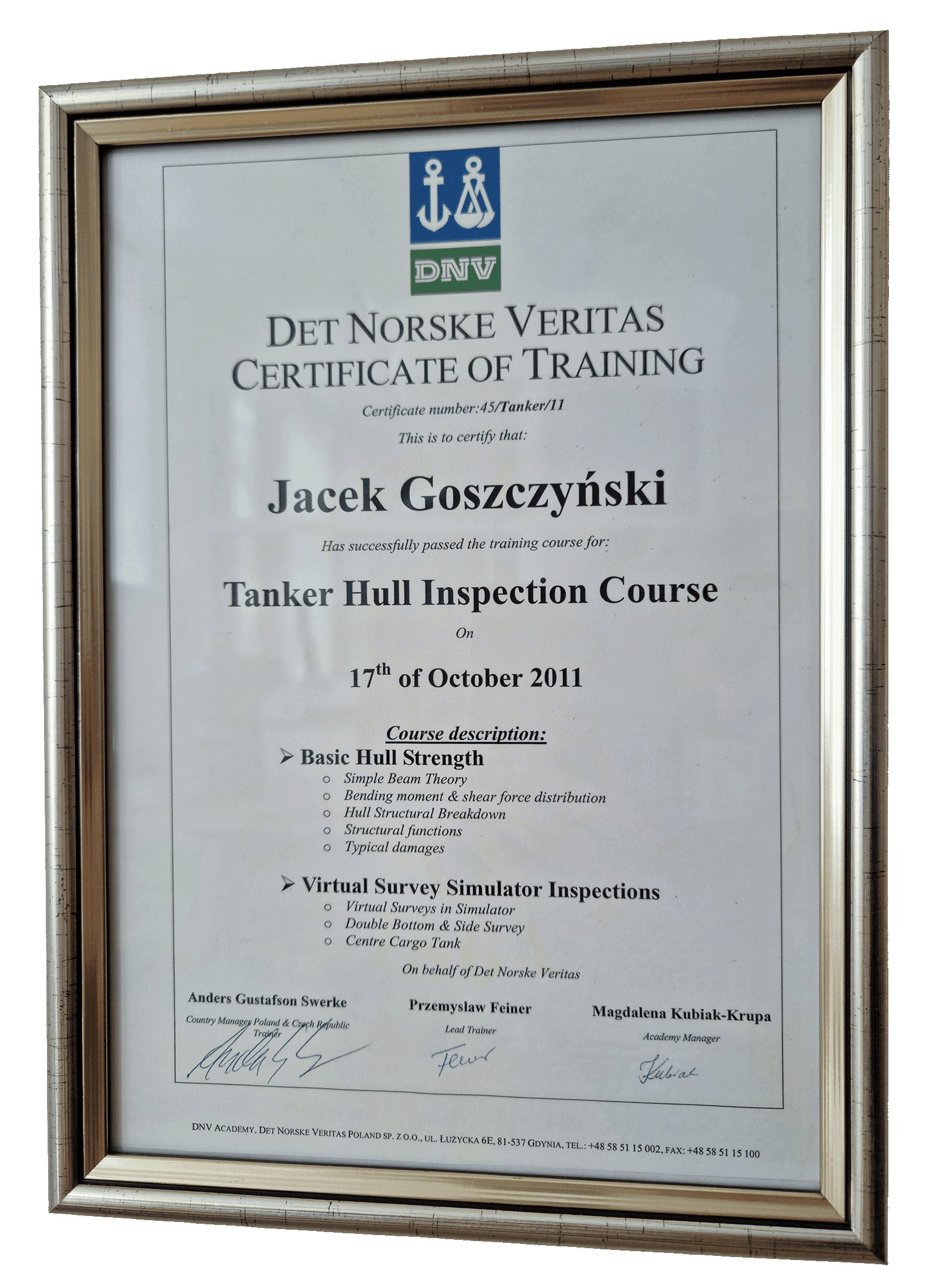 Tanker Hull Inspection Course - Det Norske Veritas (DNV)