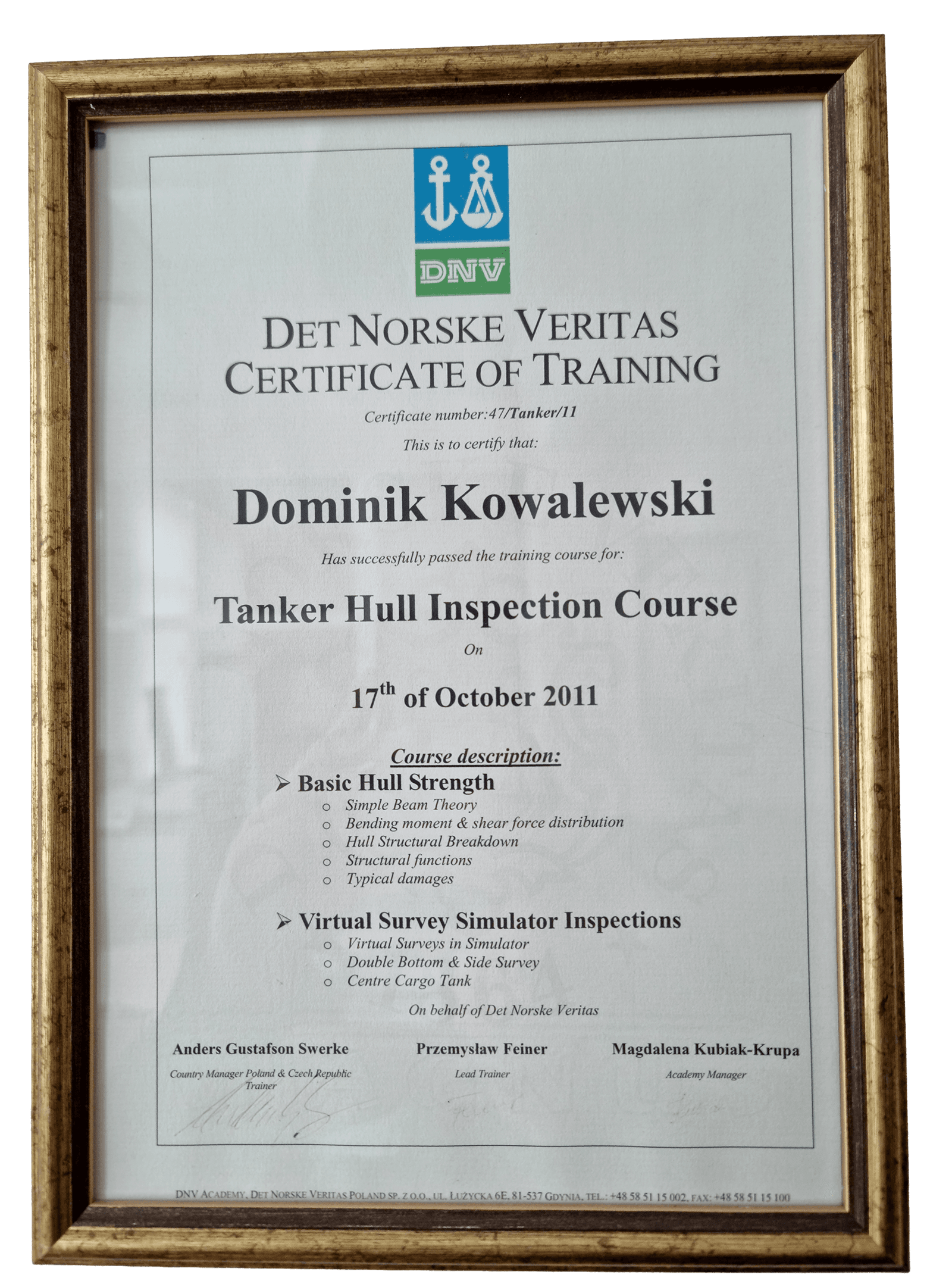 Tanker Hull Inspection Course - Det Norske Veritas (DNV)