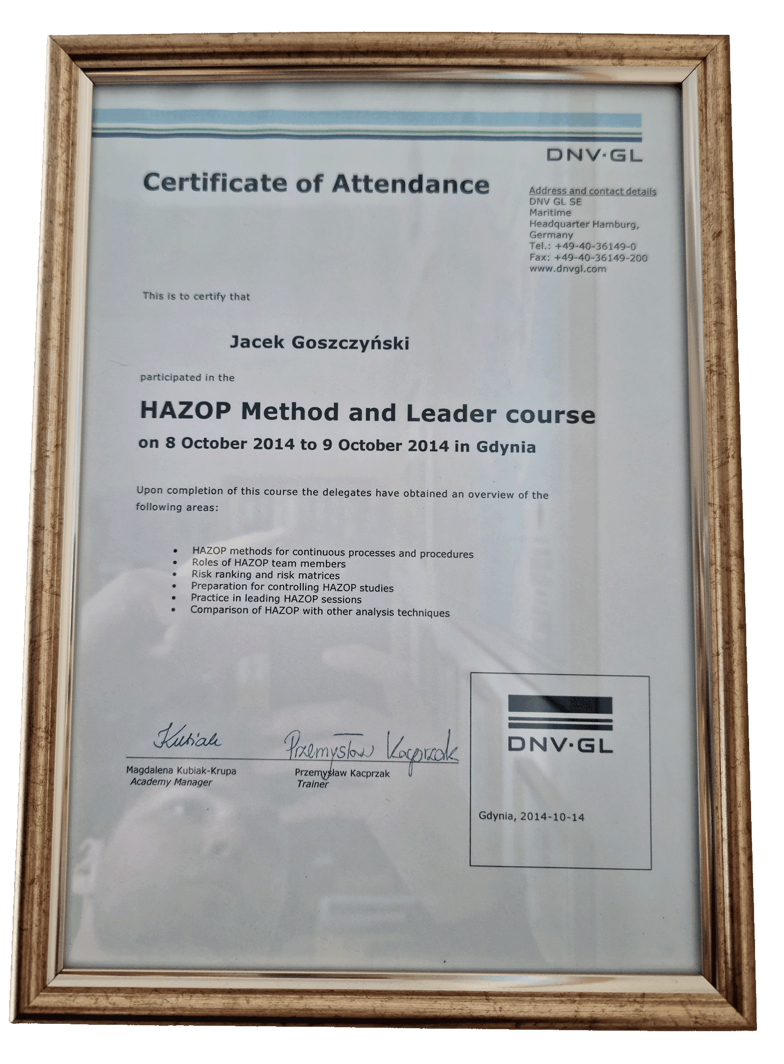 HAZOP Method and Leader course - DNV GL