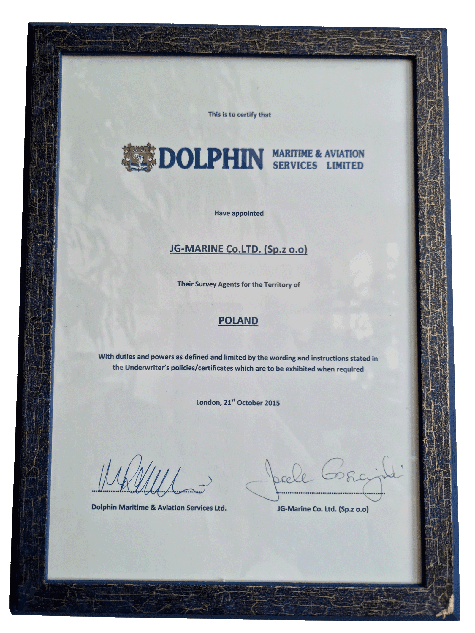 Appointment as Survey Agents - Dolphin Maritime & Aviation Services Limited