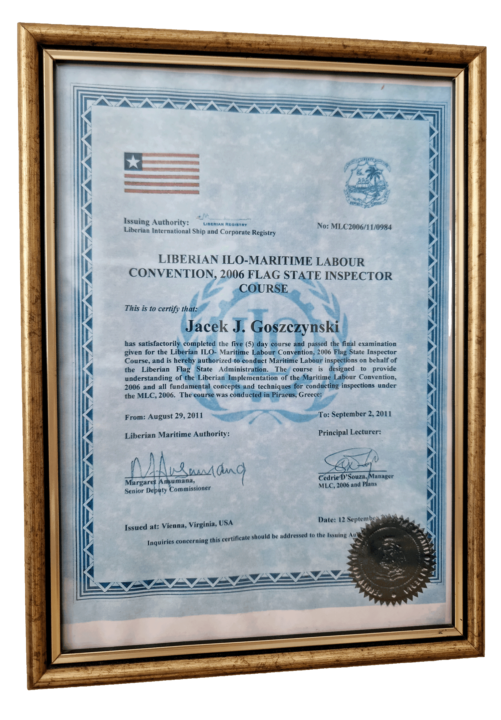 Liberian ILO-Maritime Labour Convention, 2006 Flag State Inspector Course - Liberian International Ship and Corporate Registry