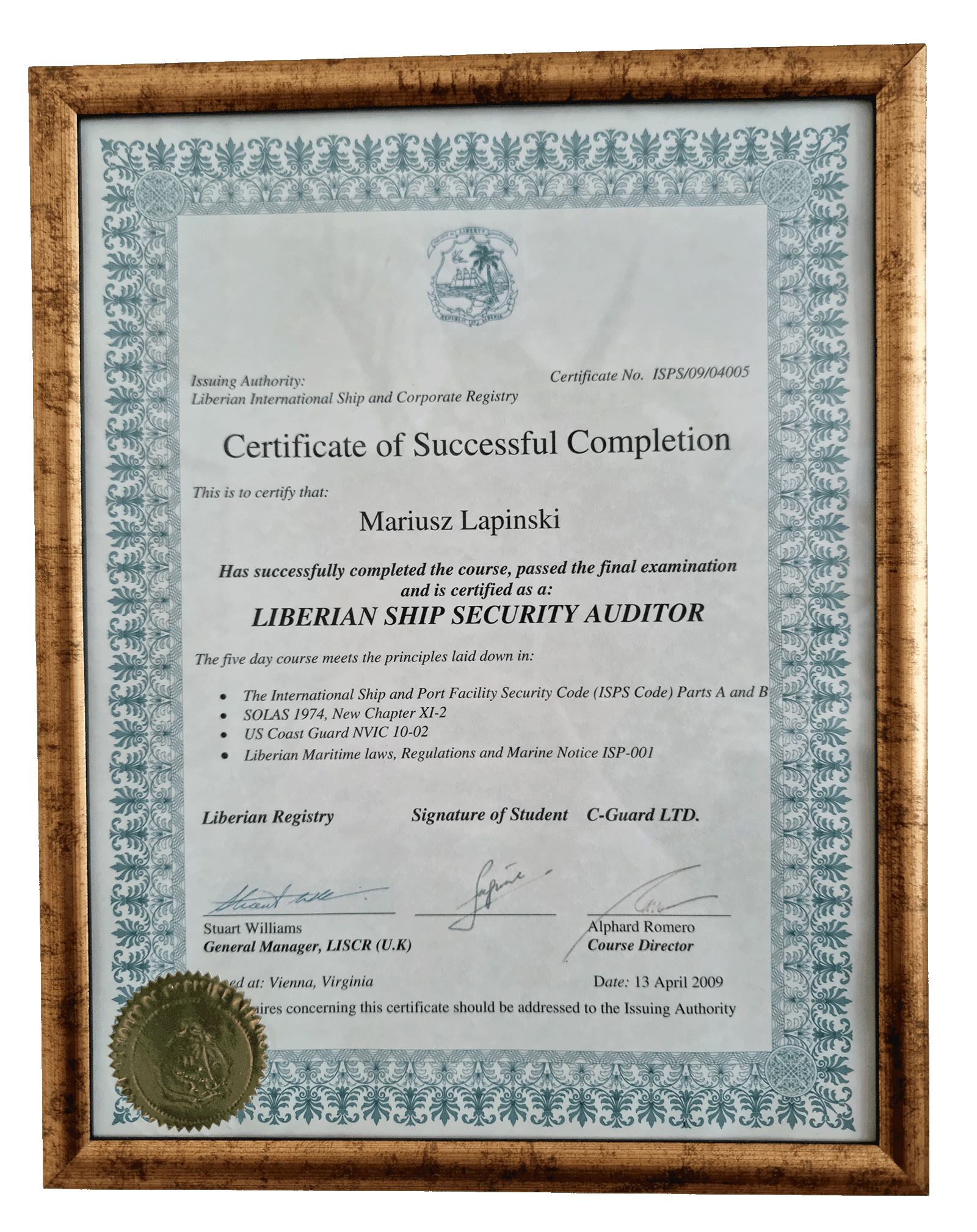 Liberian Ship Security Auditor - Liberian International Ship and Corporate Registry